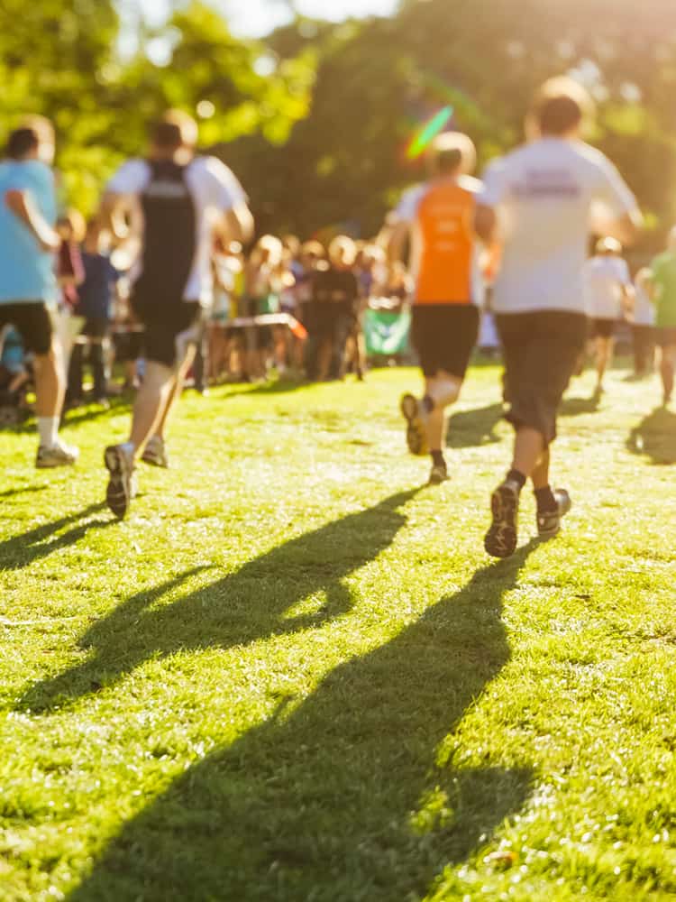 A group of people running.