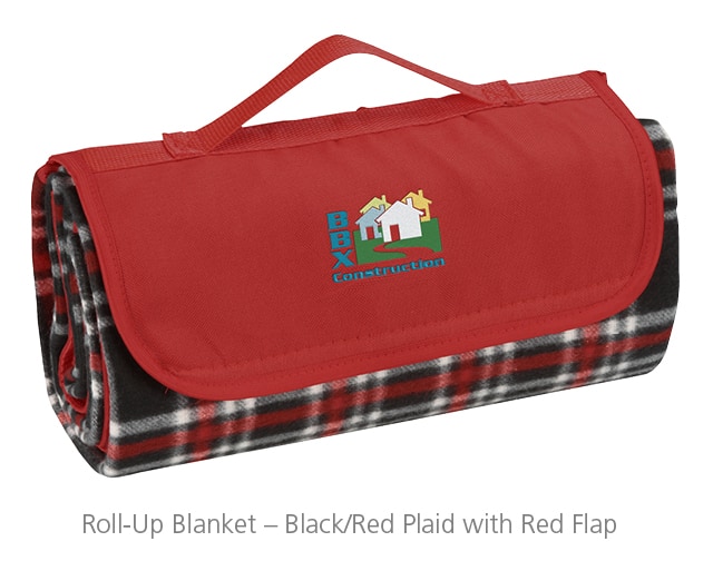 The Roll-Up Blanket - Black/Red Plaid with Red Flap