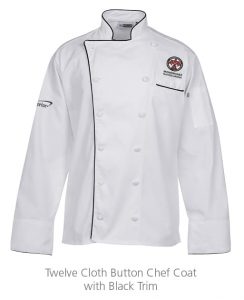 Twelve Cloth Button Chef Coat with Black Trim