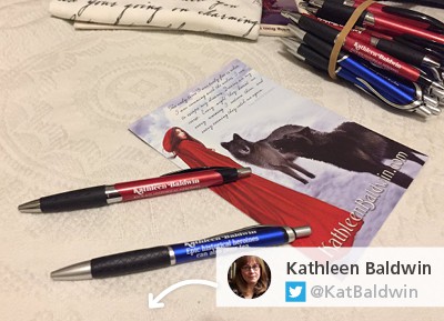 Kathleen Baldwin tweeted a photo of the writing instruments she used for a writing workshop