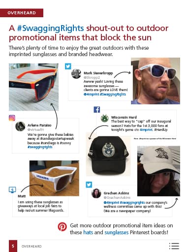 Overheard thumbnail: Imprinted sunglasses and branded headwear