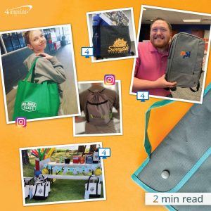 Collage of pictures uploaded to social media from 4imprint customers showing promotional bags they ordered. Promotional Bags that Carry Your Brand - From totes to lunch bags to sportpacks, these promotional bags give organizations #SwaggingRights