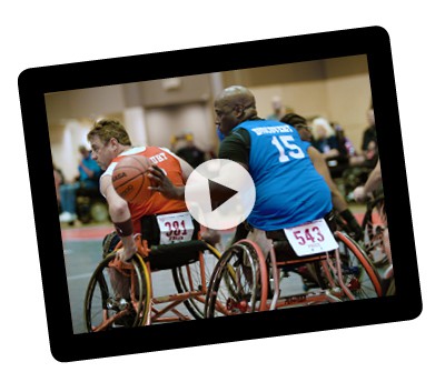 tablet showing a video of the National Wheelchair Games