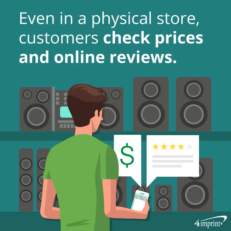 Even in a physical store, customers check prices and online reviews.