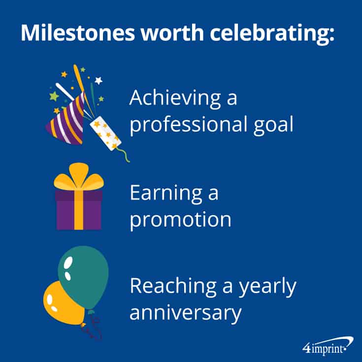 Milestones to celebrate: Achieving a career goal, earning a promotion, reaching an anniversary. 