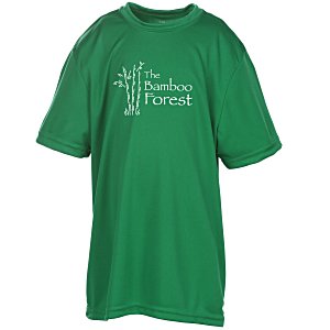 A kelly green athletic T-shirt with a logo.