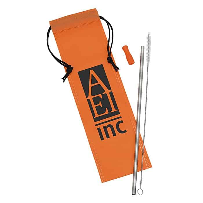 Stainless steel straw set with orange branded case 