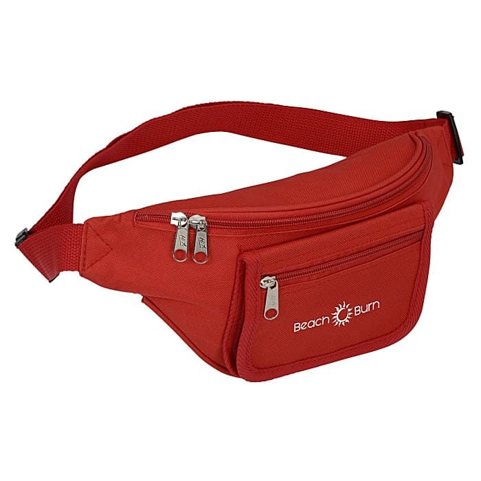 Red branded fanny pack